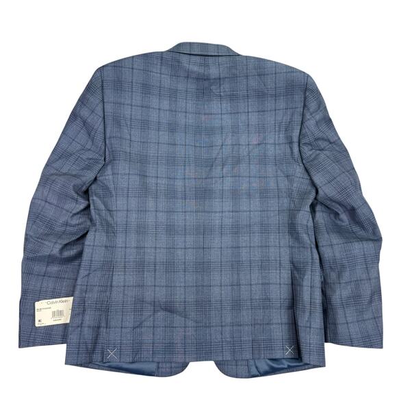 Calvin Klein Mens X Slim Fit Wool Blend Stretch Plaid Suit Jacket Blue 42S - Picture 4 of 5